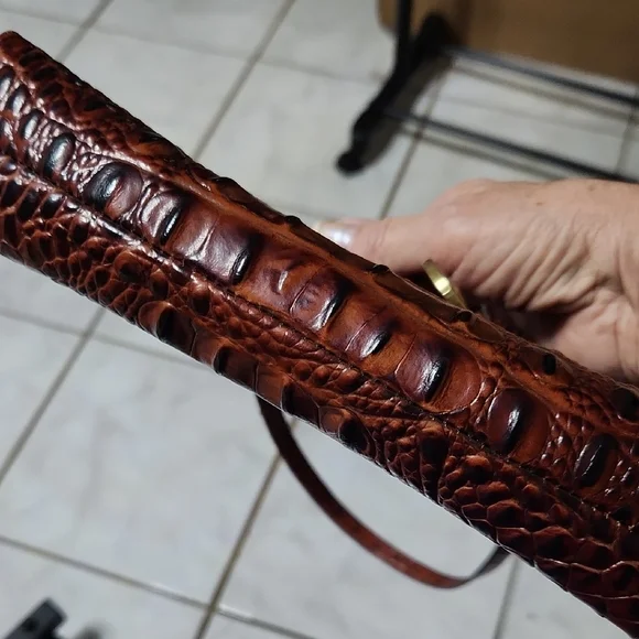 Brahmin Croc-Embossed Shoulder Bag in Rich Brown - Picture 10 of 13